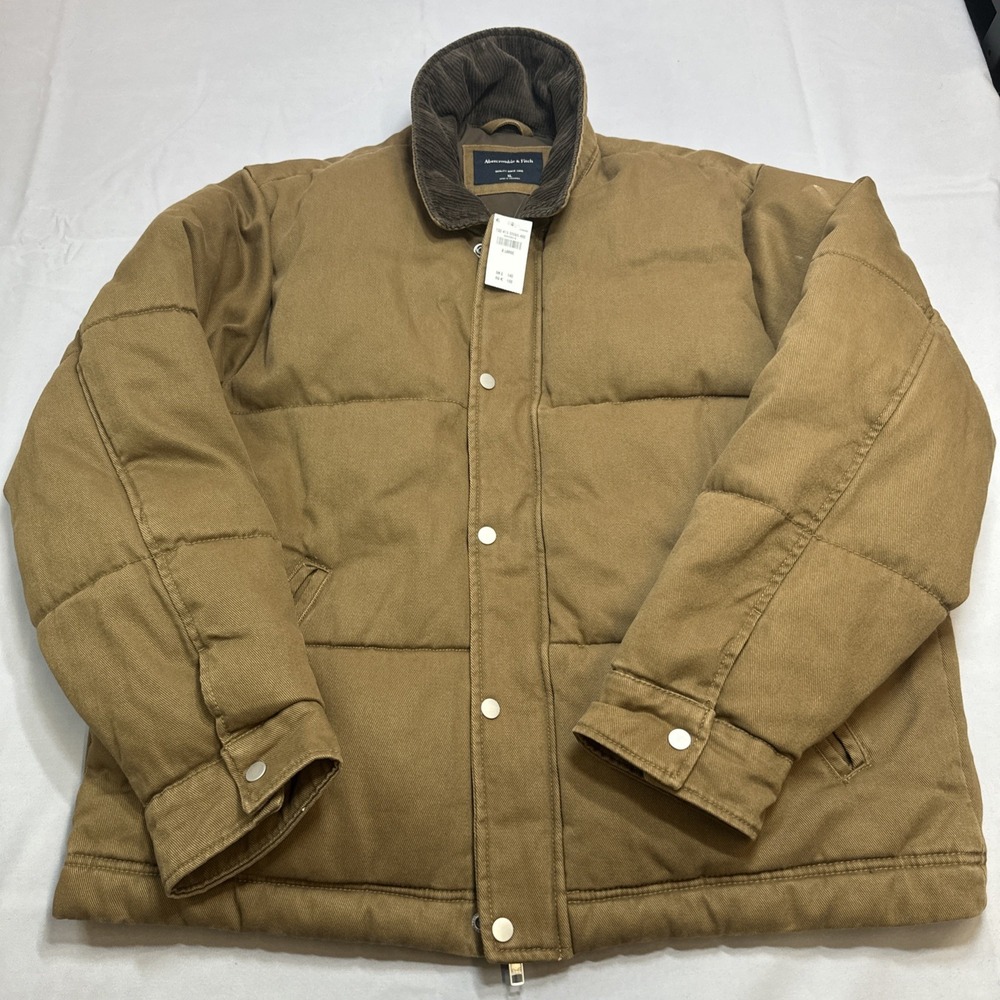 Abercrombie Fitch Mens Jacket XL Brown Corduroy Collar Workwear Puffer Quilted